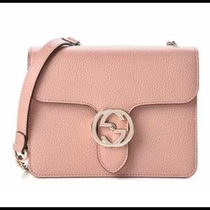 GUCCI Interlock G Logo Soft Pink Leather Dollar Strap Shoulder Crossbody Handbag